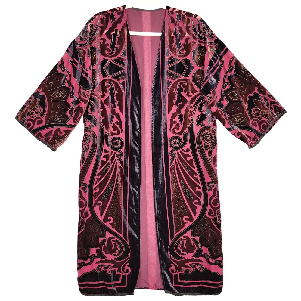Red Sheer Velvet Burnout Kimono Topper Boho Whimsigoth SIZE S/M SMALL/MEDIUM